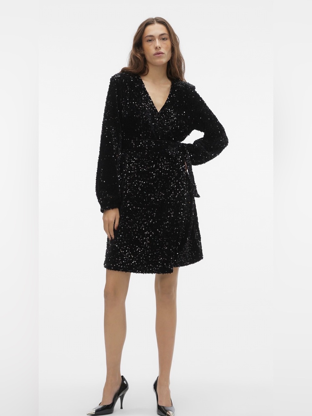 Vero Moda VMBELLA Black Sequin Wrap Party Dress Small BNWT